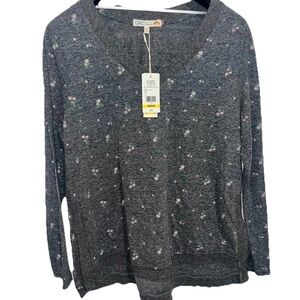 C&C California Heather Gray Floral V-Neck Top NWT Medium
